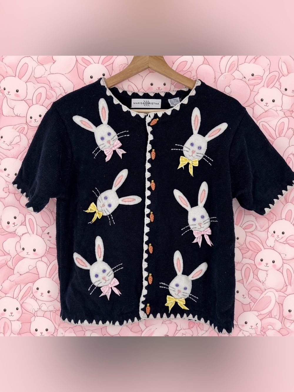 Marisa Christina Easter Bunny-Appliqué Cardigan carrot buttons size medium